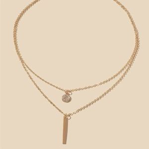 Layered Gold Rhinestone Bar Necklace NWT